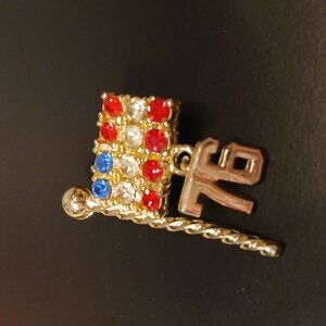 Vintage American Bicenntennial Flag Pin Brooch Red White & Blue Rhinestones